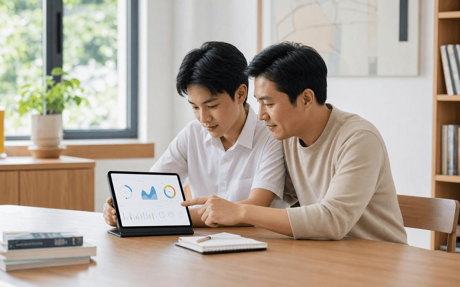 Phụ huynh và học sinh cùng xem báo cáo tiến độ ôn thi